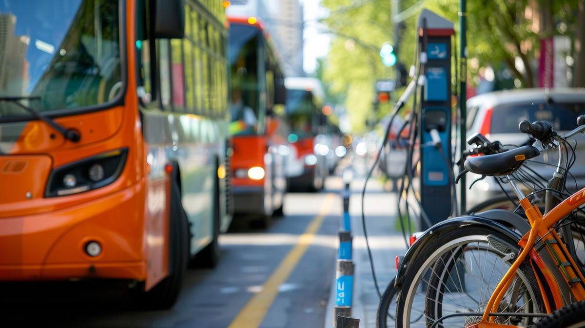 bus transit on side of the road
